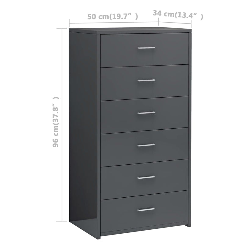 Sideboard with 6 Drawers High Gloss Grey 50x34x96 cm Chipboard Payday Deals
