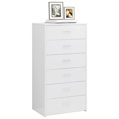 Sideboard with 6 Drawers High Gloss White 50x34x96 cm Engineered Wood Payday Deals