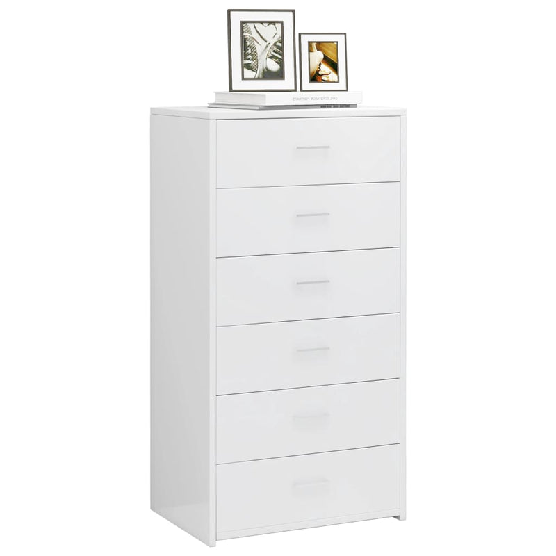 Sideboard with 6 Drawers High Gloss White 50x34x96 cm Engineered Wood Payday Deals