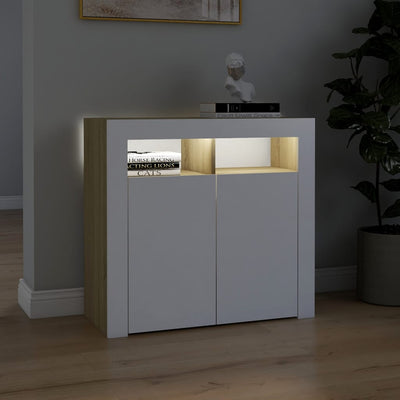 Sideboard with LED Lights White and Sonoma Oak 80x35x75 cm Payday Deals