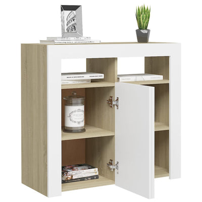 Sideboard with LED Lights White and Sonoma Oak 80x35x75 cm Payday Deals