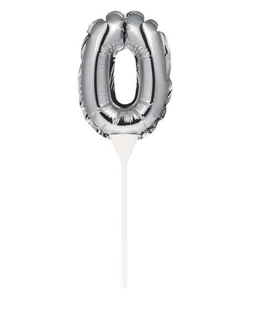 Silver Self-Inflating “0” Balloon Cake Topper