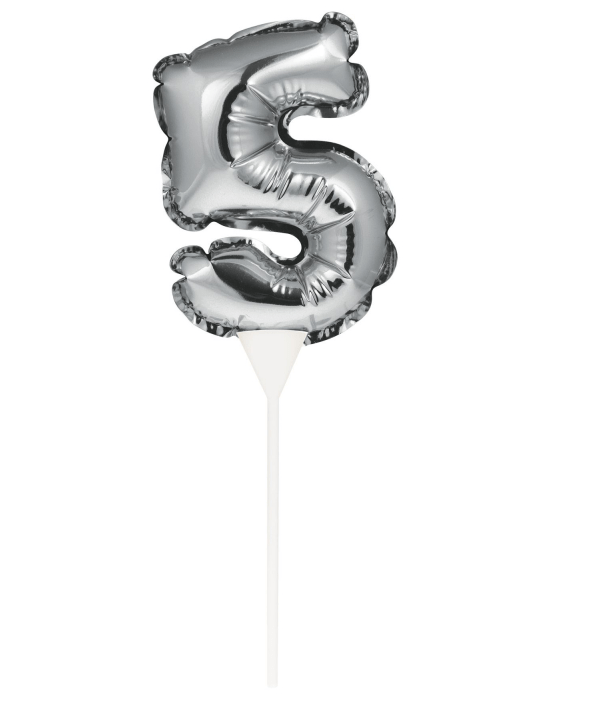 Silver Self-Inflating Number 5 Balloon Cake Topper Payday Deals