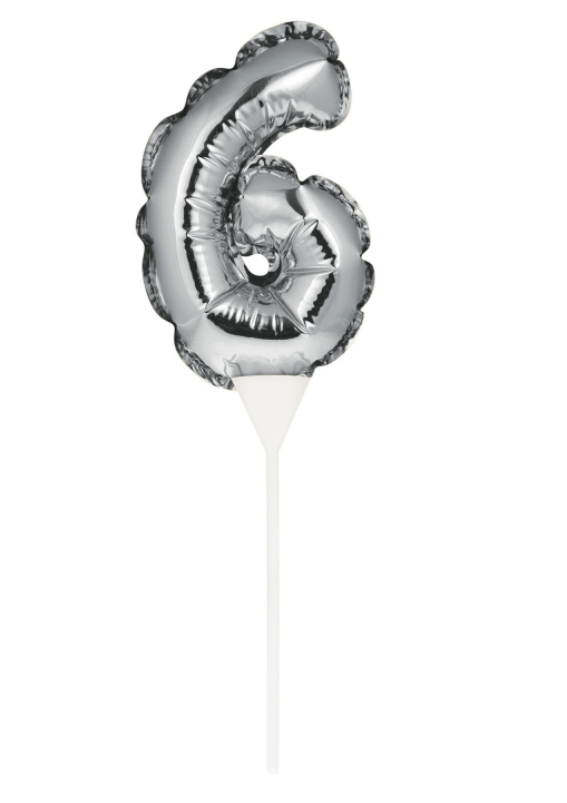 Silver Self-Inflating Number 6 Balloon Cake Topper Payday Deals