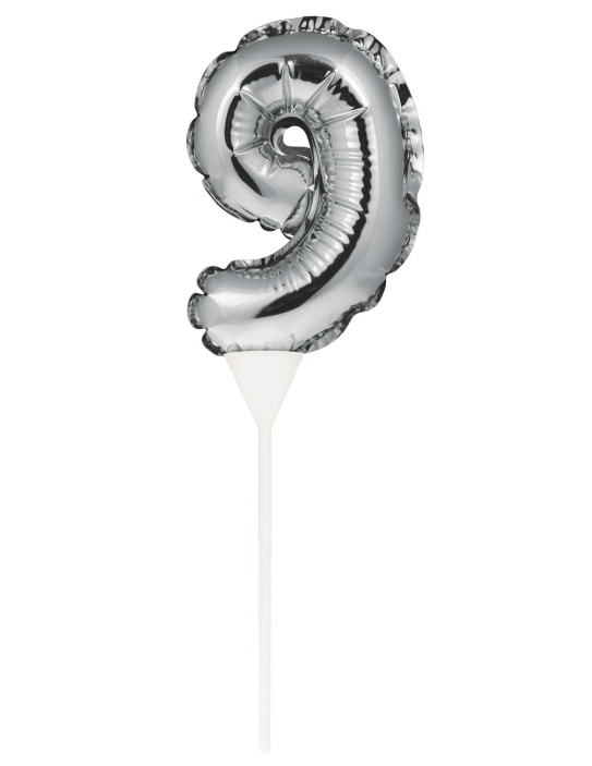Silver Self-Inflating Number 9 Balloon Cake Topper Payday Deals