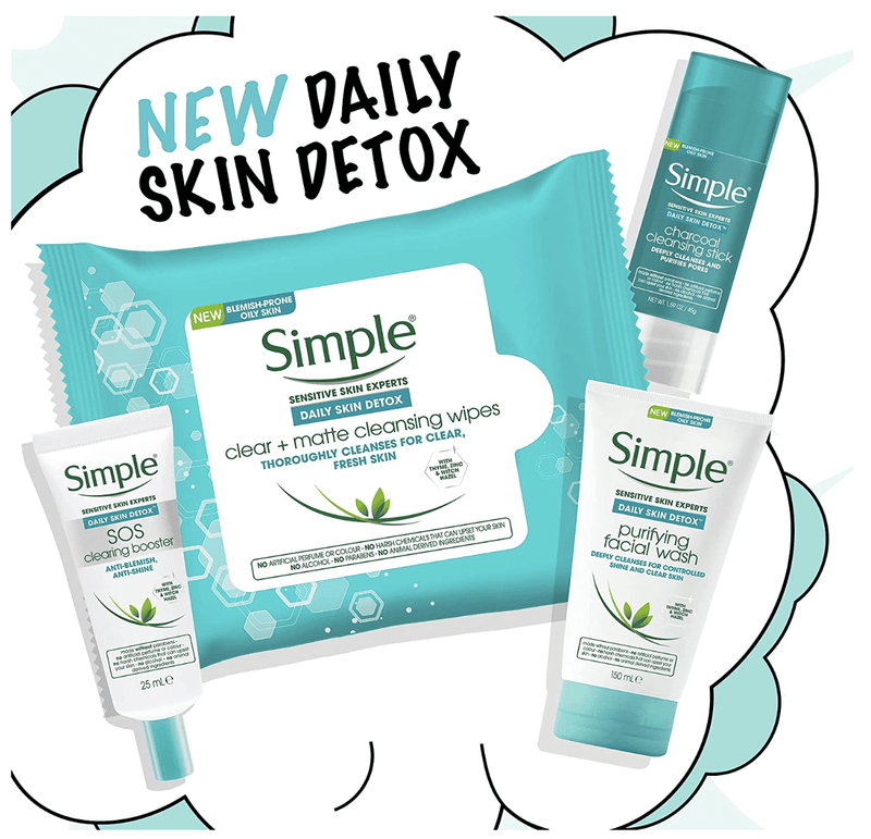Simple Daily Skin Detox Clear + Matte Cleansing Wipes - 1 Pack of 25 Wipes Payday Deals