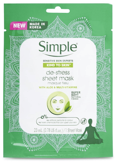 Simple De-Stress Sheet Mask Kind To Skin With Aloe Vera & Multi-Vitamins 23ml