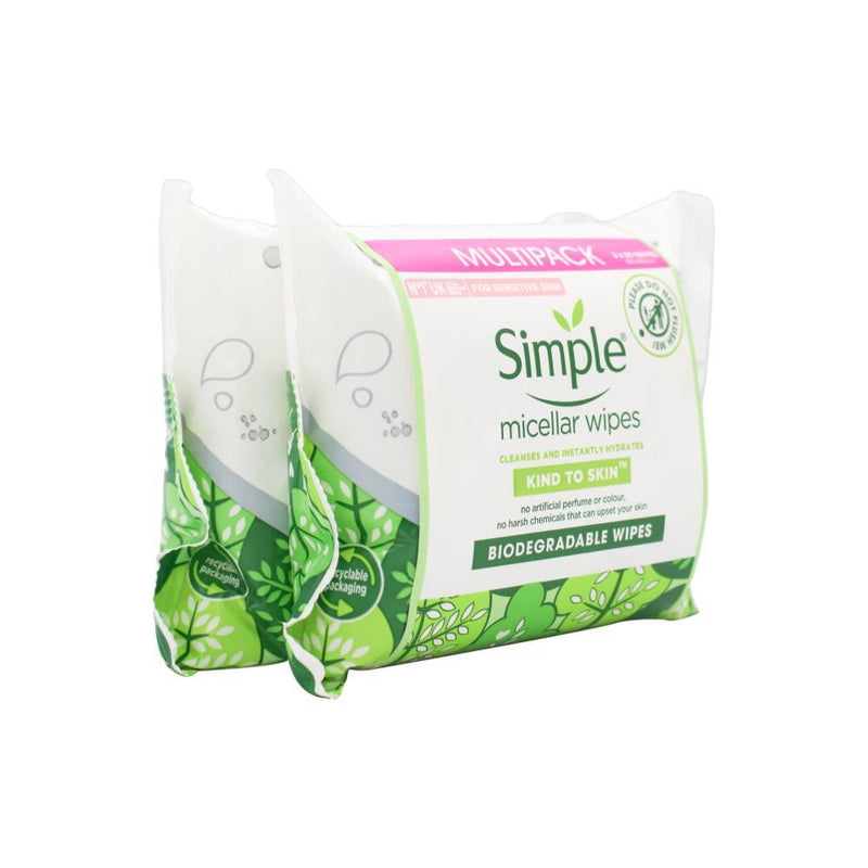 Simple Micellar Wipes Biodegradable Wipes Kind To Skin 2 x 20 Pack (40 Wipes) Payday Deals