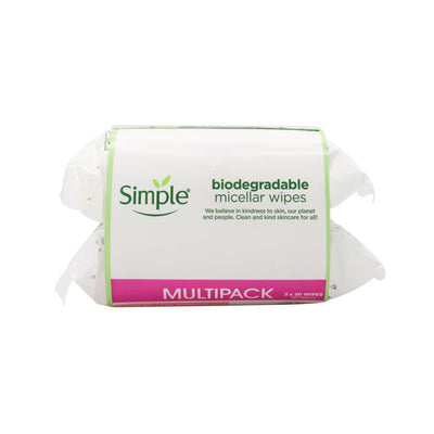 Simple Micellar Wipes Biodegradable Wipes Kind To Skin 2 x 20 Pack (40 Wipes) Payday Deals