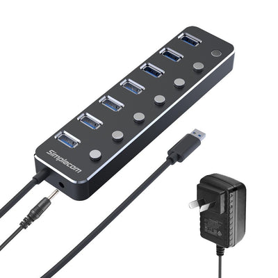 Simplecom CH375PS Aluminium 7 Port USB 3.0 Hub with Individual Switches and Power Adapter Payday Deals