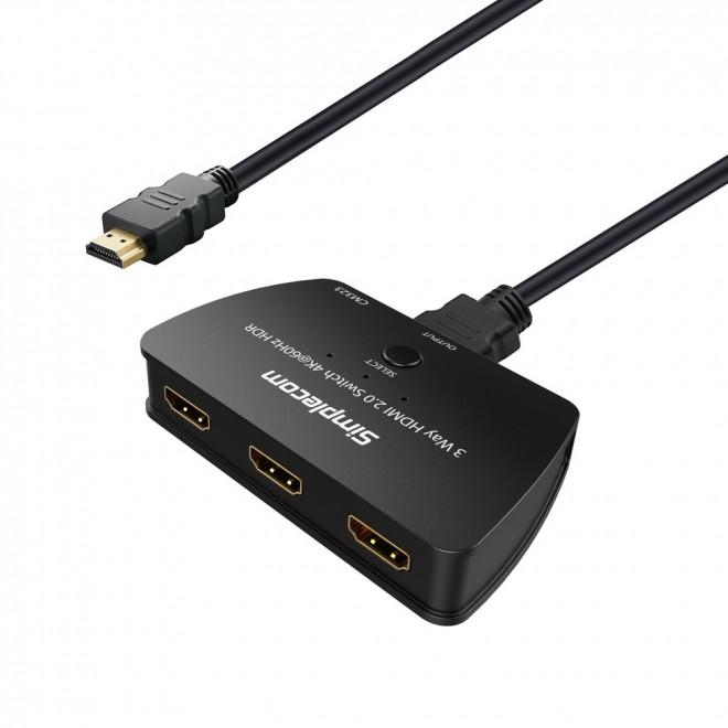 Simplecom CM323 3 Way HDMI 2.0 Switch 3 In 1 Out Splitter HDCP 2.2 4K @60Hz UHD HDR Payday Deals