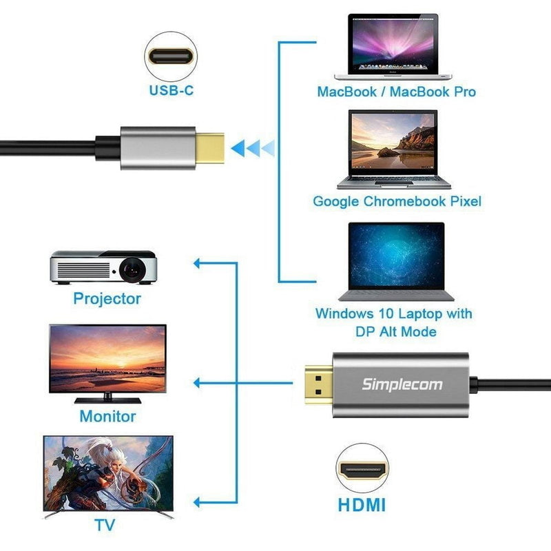 Simplecom DA321 USB-C Type C to HDMI Cable 1.8M (6ft) 4K@30Hz Payday Deals