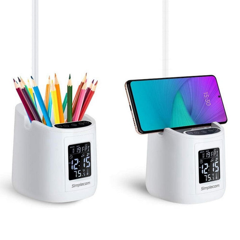 Simplecom EL621 LED Desk Lamp with Pen Holder and Digital Clock Rechargeable Payday Deals