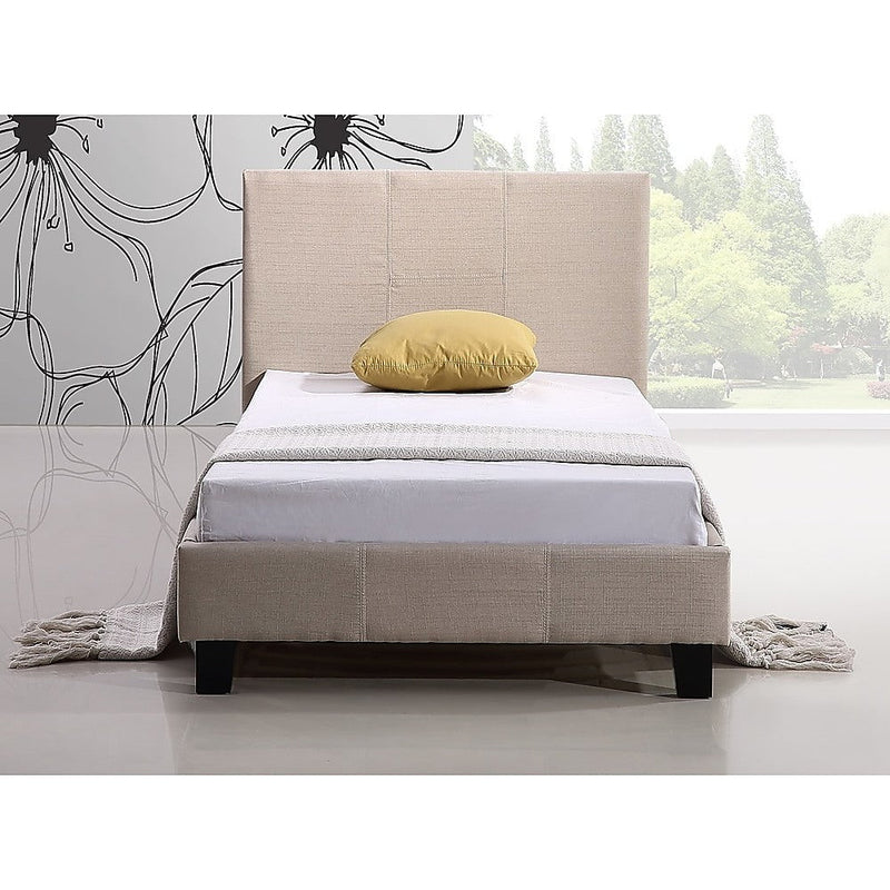Single Linen Fabric Bed Frame Beige Payday Deals
