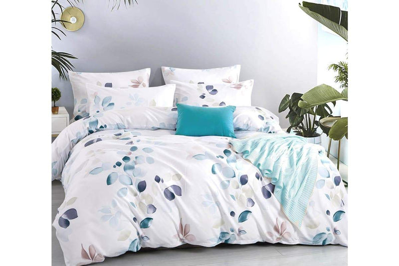 Single Size Turquoise Teal Elia Leaf Quilt Cover Set Payday Deals