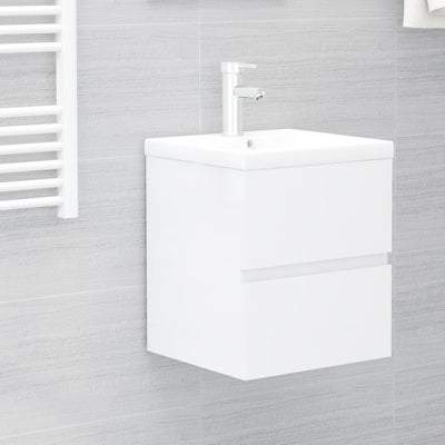 Sink Cabinet with Built-in Basin High Gloss White Engineered Wood Payday Deals