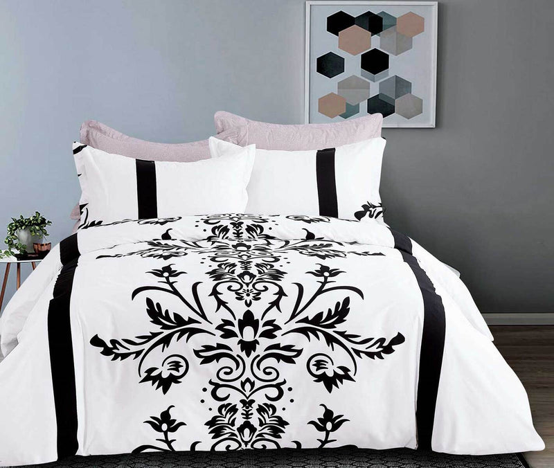 Queen Size 3pcs Black White Damask Quilt Cover Set Payday Deals