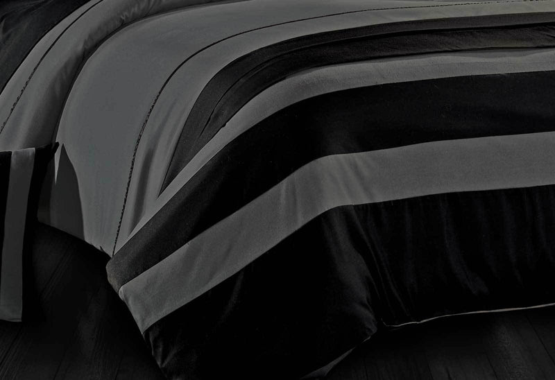 King Size Grey Black Sriped Quilt Cover Set(3PCS) Payday Deals