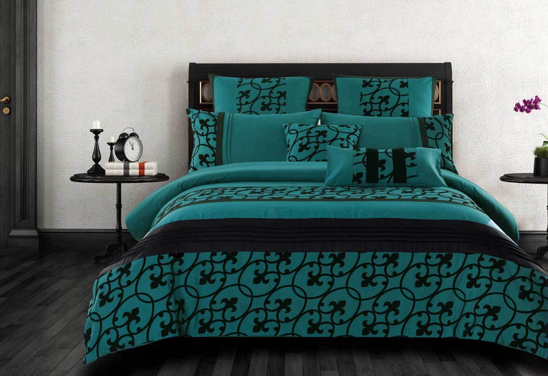 King Size Halsey Teal and Black Quilt Cover Set (3PCS) Payday Deals