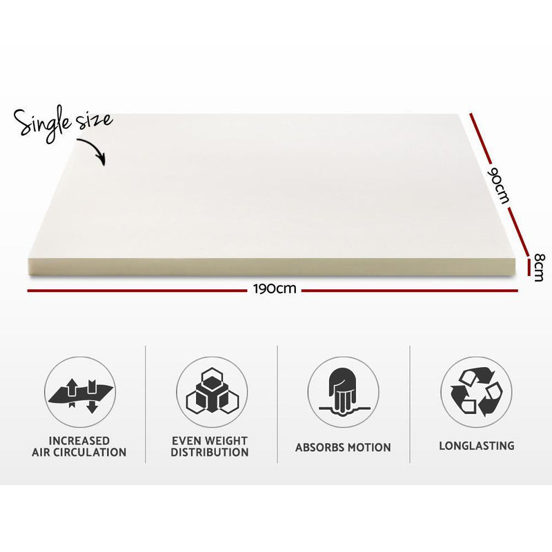 Giselle Bedding Memory Foam Mattress Topper w/Cover 8cm - Single Payday Deals