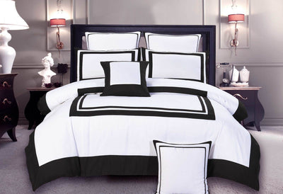 Luxton Queen Size Modern White Black Rectangle Pattern Quilt Cover Set (3PCS)