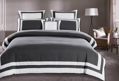 Queen Size White Square Pattern Charcoal Grey Quilt Cover Set (3PCS) Payday Deals
