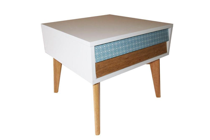 Skandi Bedroom Designer Bedside Table with Drawer Wooden Nightstand and Modern Storage White