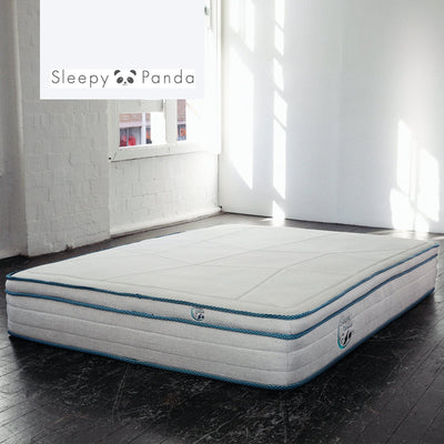 Sleepy Panda Mattress 5 Zone Pocket Spring EuroTop Medium Firm 30cm Thickness White, Grey, Blue King Payday Deals