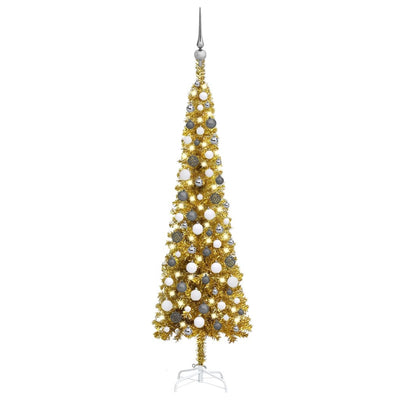 Slim Christmas Tree with LEDs&Ball Set Gold 150 cm