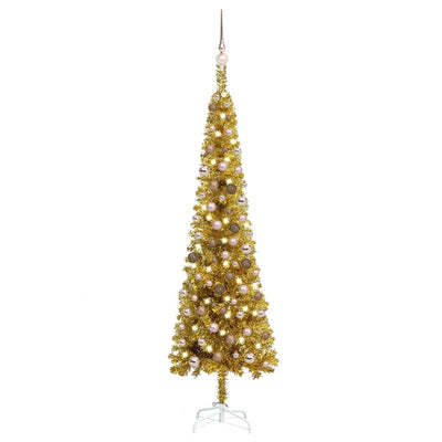 Slim Christmas Tree with LEDs&Ball Set Gold 180 cm