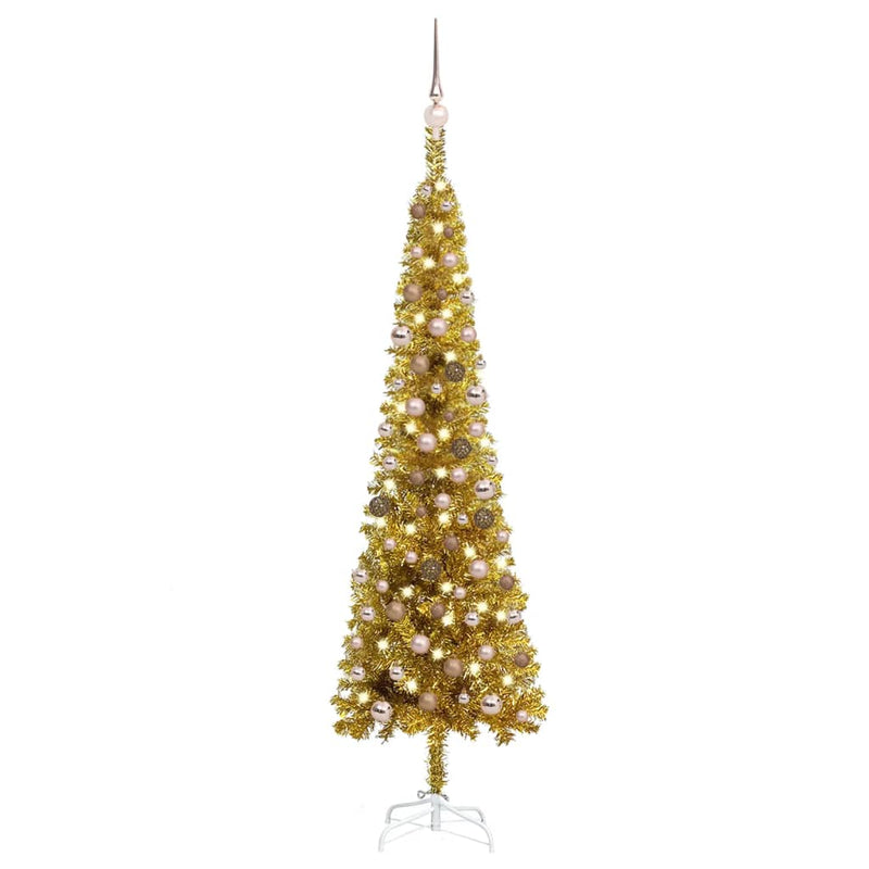 Slim Christmas Tree with LEDs&Ball Set Gold 180 cm Payday Deals