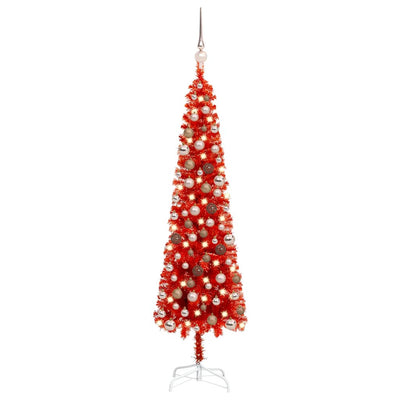 Slim Christmas Tree with LEDs&Ball Set Red 120 cm Payday Deals
