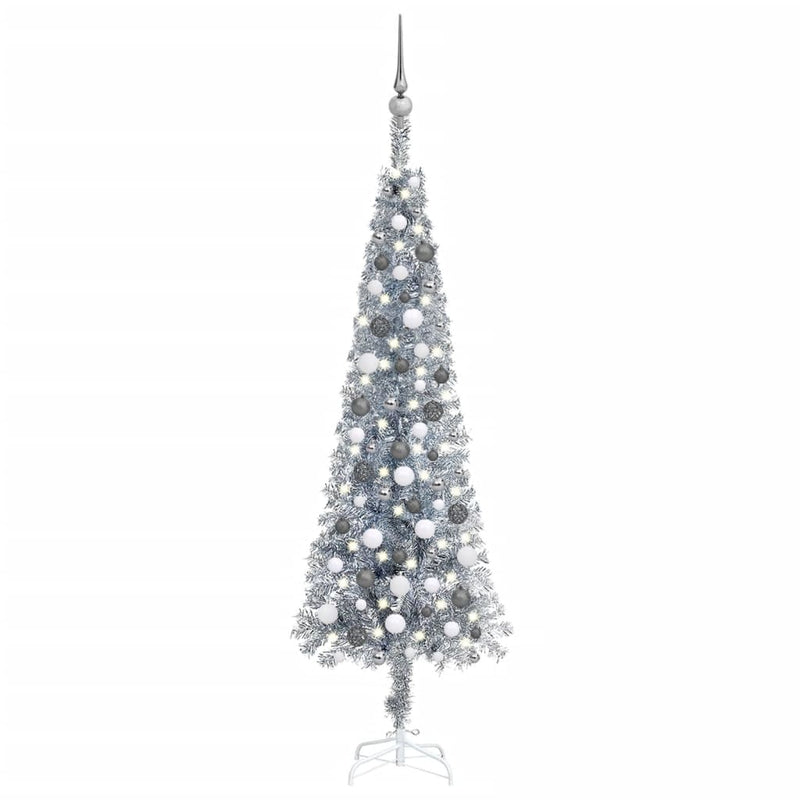 Slim Christmas Tree with LEDs&Ball Set Silver 180 cm Payday Deals