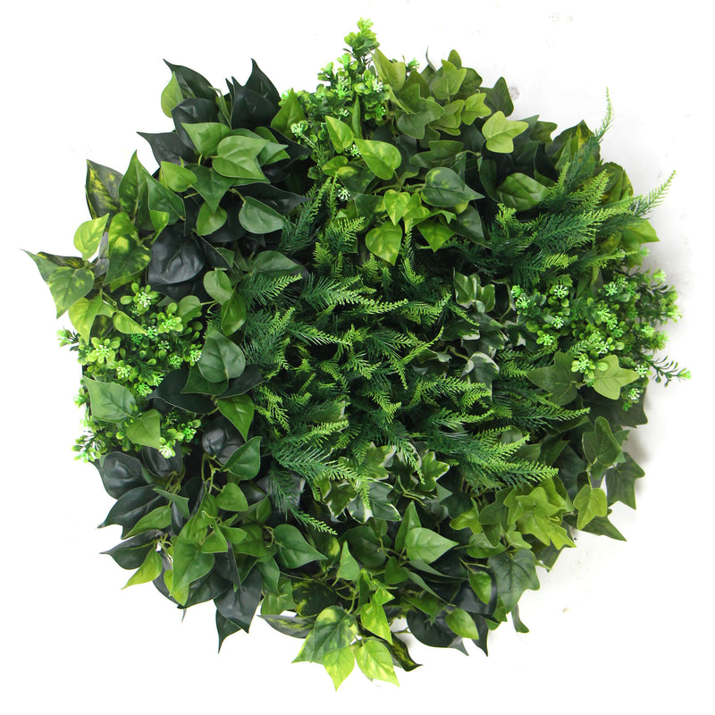 Slimline Artificial Green Wall Disc Art 60cm Mixed Green Fern & Ivy (Fresh White) Payday Deals