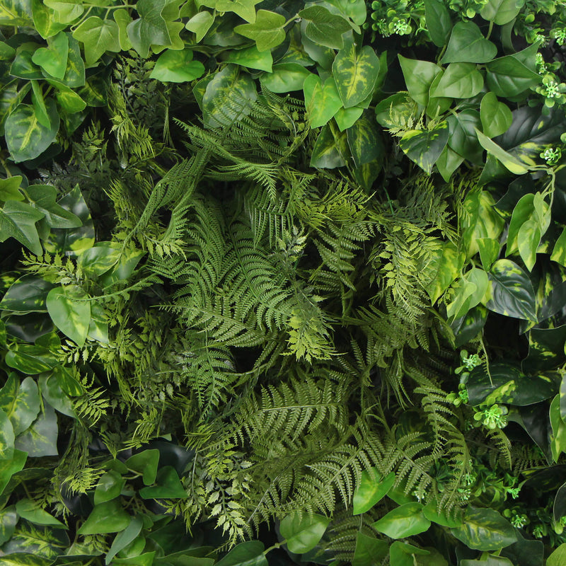 Slimline Artificial Green Wall Disc Art 80cm Mixed Green Fern & Ivy (Modern Black) Payday Deals