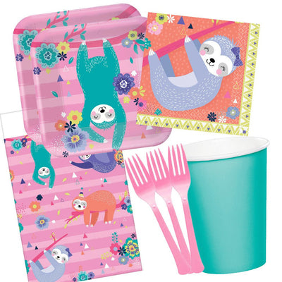 Sloth Party 16 Guest Small Birthday Deluxe Tableware Party Pack