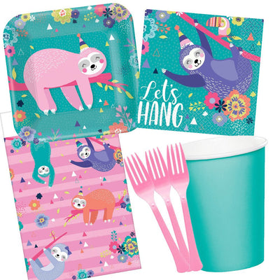 Sloth Party 8 Guest Large Birthday Deluxe Tableware Party Pack