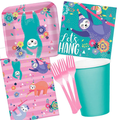 Sloth Party 8 Guest Let's Hang Birthday Deluxe Tableware Party Pack