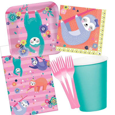Sloth Party 8 Guest Small Birthday Deluxe Tableware Party Pack