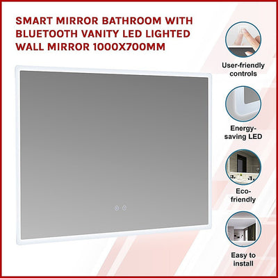 Smart Mirror Bathroom with Bluetooth Vanity LED Lighted Wall Mirror 1000x700mm Payday Deals