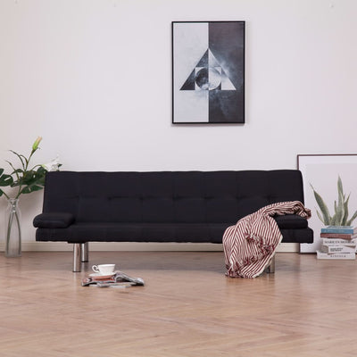 Sofa Bed with Two Pillows Black Polyester