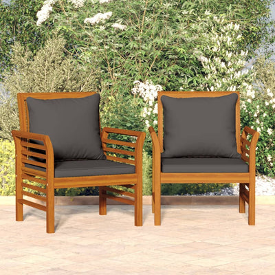 Sofa Chairs with Dark Grey Cushions 2 pcs Solid Wood Acacia