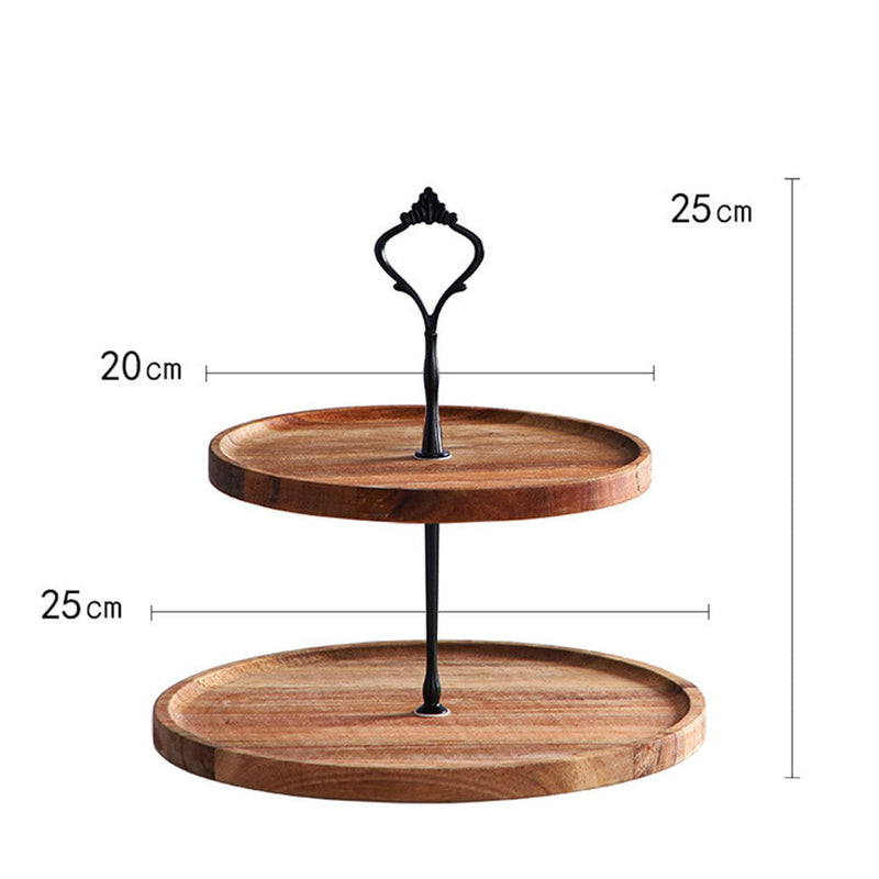 SOGA 20cm 2 Tier Brown  Round Wooden Acacia  Dessert Tray Cake Snacks Cupcake Stand Buffet Serving Countertop Decor2 Tier Payday Deals