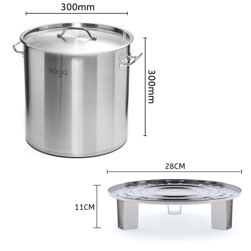 SOGA 21L Stainless Steel Stock Pot with Two Steamer Rack Insert Stockpot Tray Payday Deals