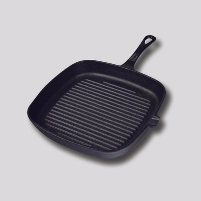 SOGA 23.5cm Square Ribbed Cast Iron Frying Pan Skillet Steak Sizzle Platter with Handle Payday Deals