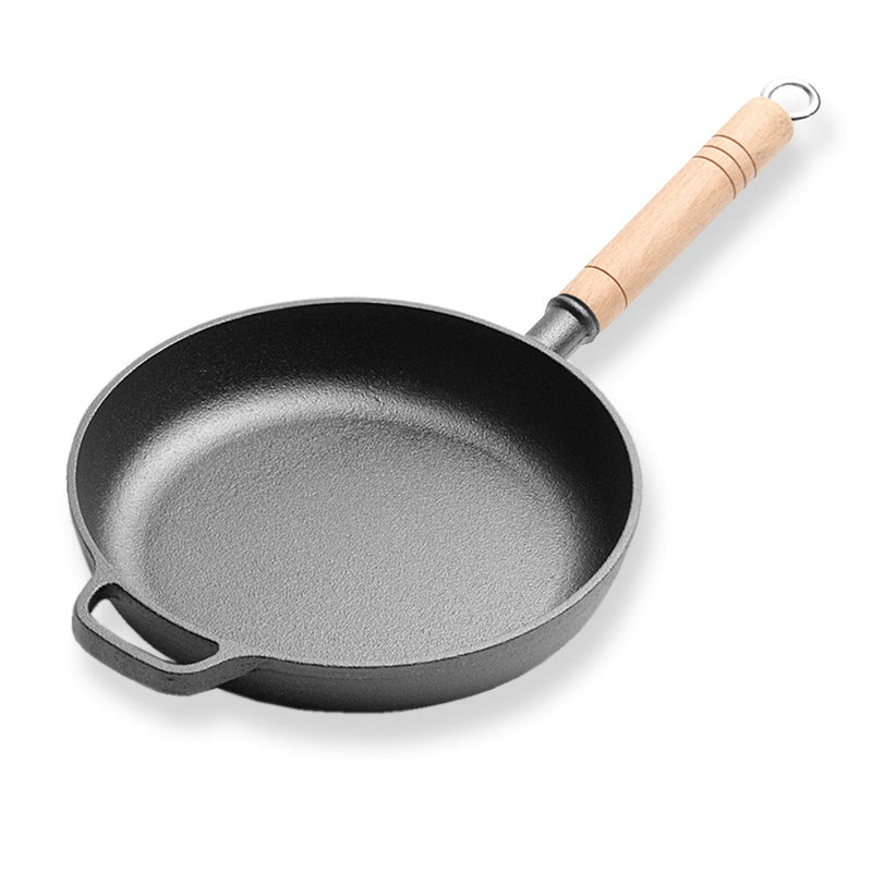 SOGA 25cm Round Cast Iron Frying Pan Skillet Steak Sizzle Platter with Helper Handle Payday Deals