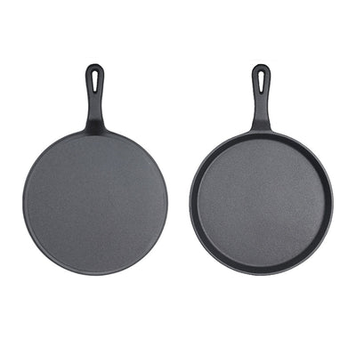 SOGA 26cm Round Cast Iron Frying Pan Skillet Griddle Sizzle Platter Payday Deals