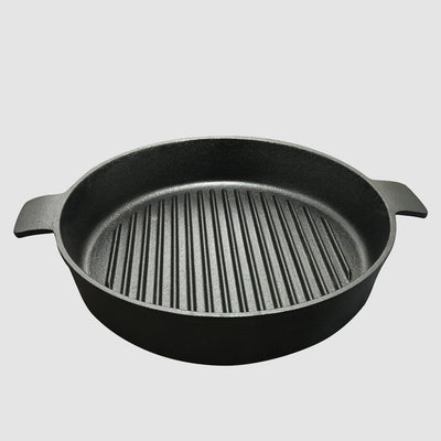 SOGA 26cm Round Ribbed Cast Iron Frying Pan Skillet Steak Sizzle Platter with Handle Payday Deals