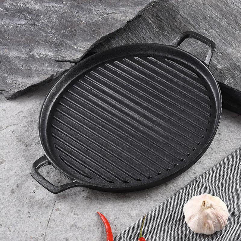 SOGA 28cm Ribbed Cast Iron Frying Pan Skillet Coating Steak Sizzle Platter Payday Deals