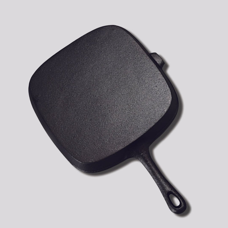 SOGA 2X 23.5cm Square Ribbed Cast Iron Frying Pan Skillet Steak Sizzle Platter with Handle Payday Deals